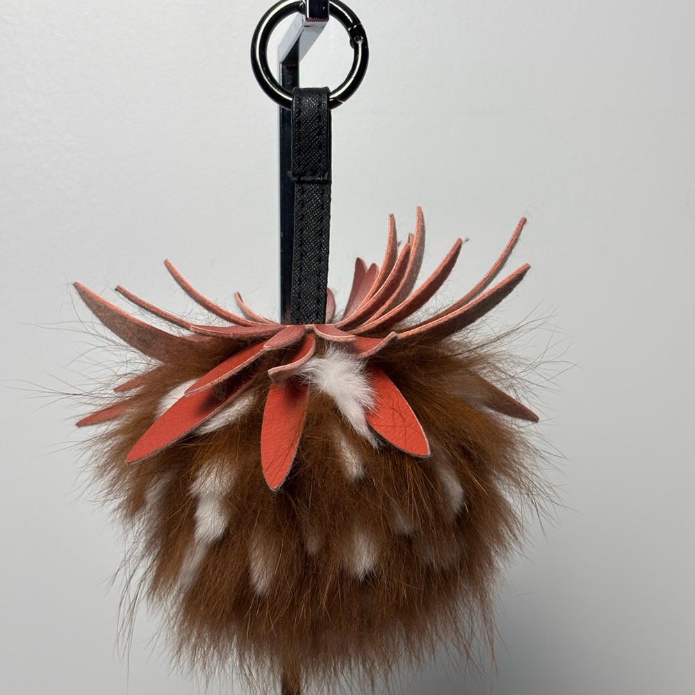 Fluffy Rex Rabbit and Fox Flower Keychain- Brown